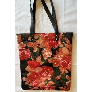 Maurizio Taiuti Leather Fur Handbag Floral Print Good Preowned Condition.